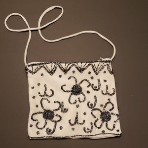 Vintage inspired Cream with Black Beads Purse